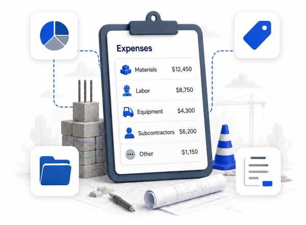 Construction expense planning with materials, categories, and a project checklist
